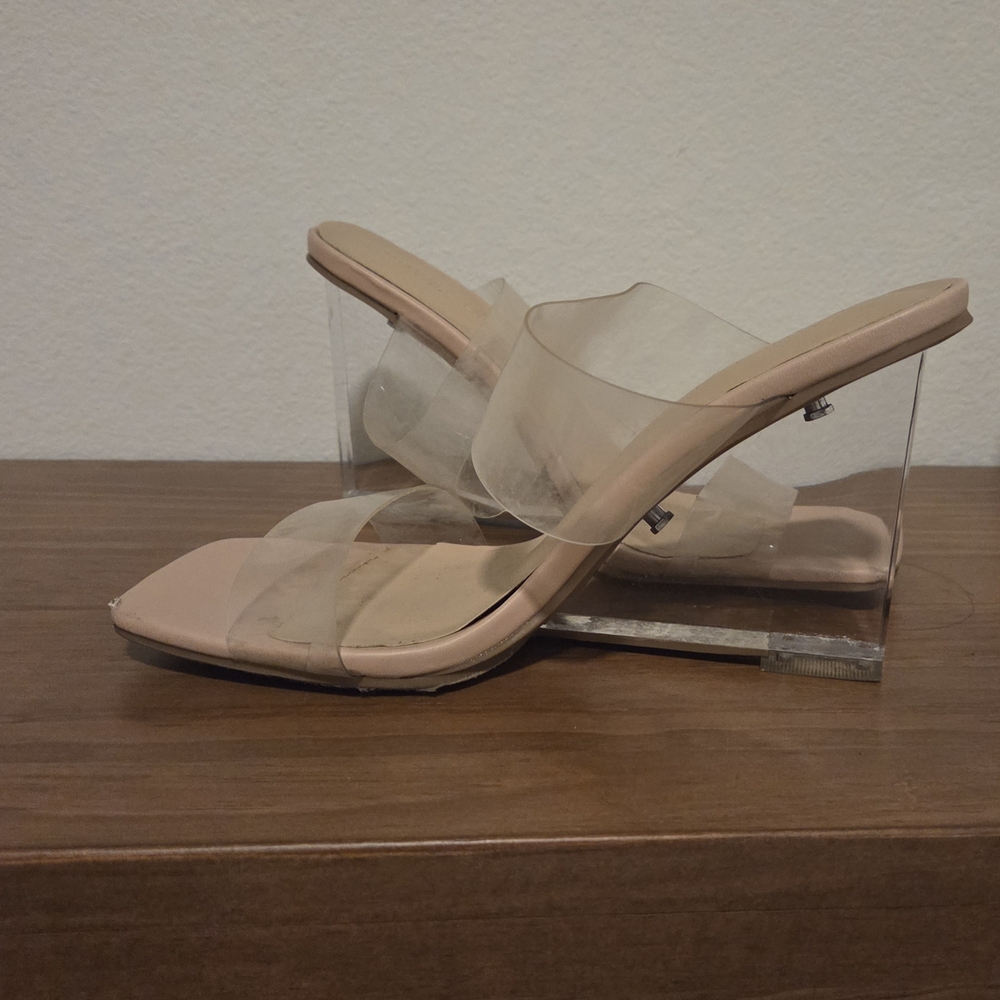Wild Diva Clear Strappy Wedge Mule in Nude